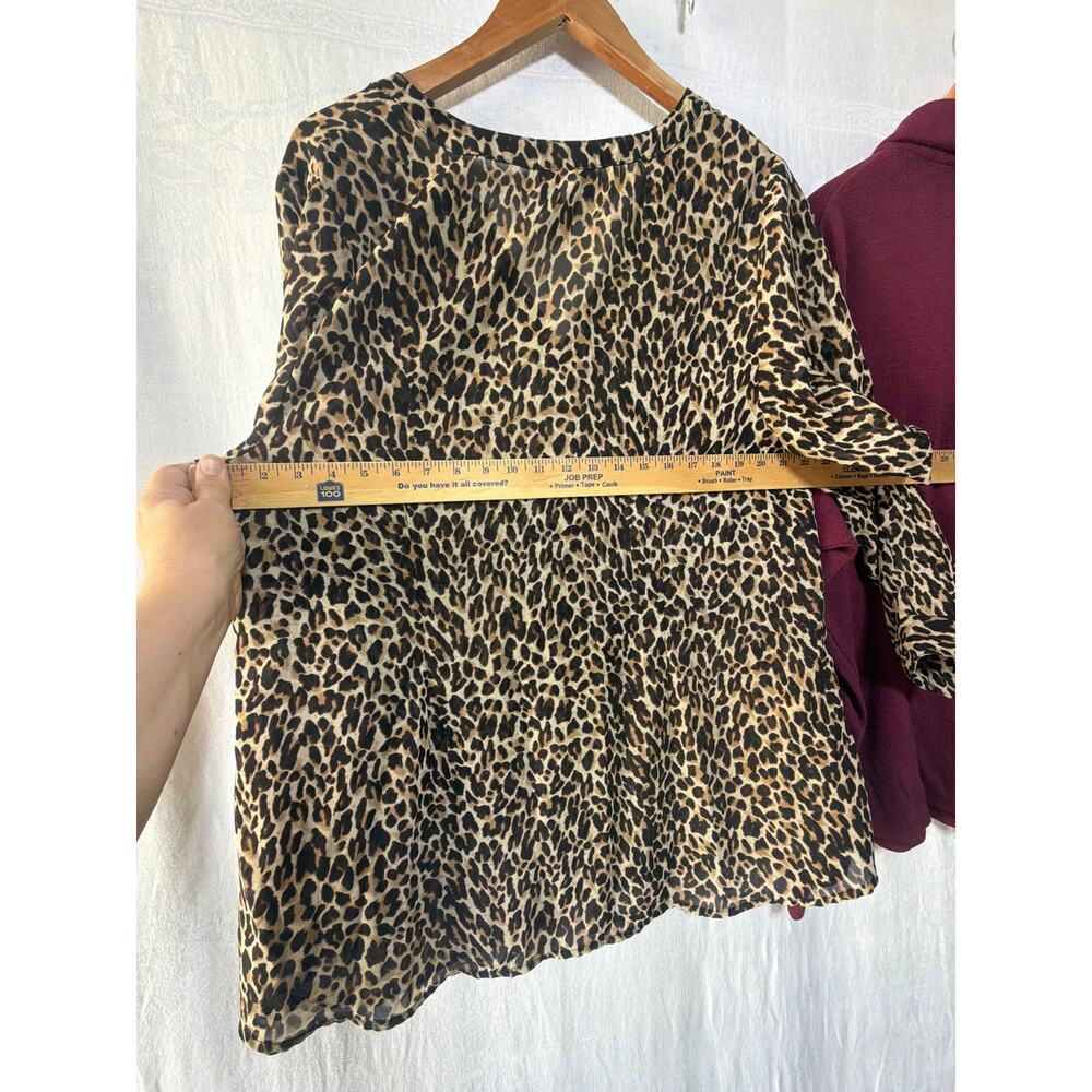 Lane Bryant Top 18 20 Sheer Animal Print Blouse Burgundy Knit Turtleneck LotOf 2 - Picture 15 of 16